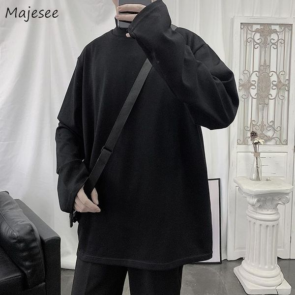 

men's t-shirts long sleeve men oversize 3xl solid turtleneck loose trendy tees preppy harajuku all-match bottom mens tshirts chic, White;black
