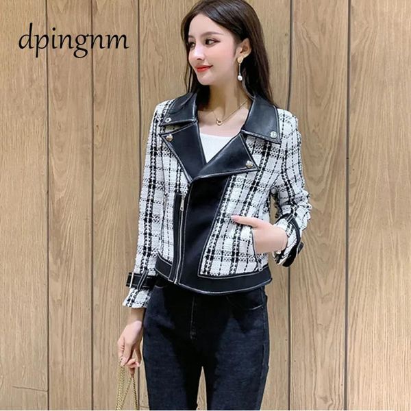 

autumn and winter short jacket women's korean ladies' versatile slim tweed leather coat jackets, Black;brown