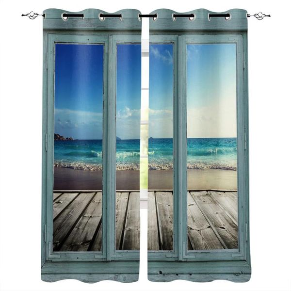 

window beach sea wave curtain living room kitchen panel blackout curtains for bedroom & drapes