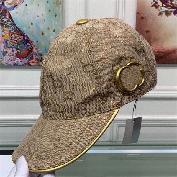 Elegante berretto da baseball con doppia lettera in oro con berretto da baseball con etichetta in metallo Uomo Donna Snapback in tela Cappello sportivo unisex di alta qualità
