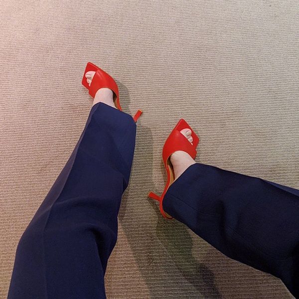 

2020 new summer women sandals square toe ladies heel mules thin high heels sandals slippers female fashion woman shoes rgfj547345tyjk, Black