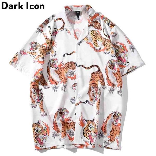 

dark icon tiger full print hip hop shirt men women summer streetwear men's shirt casual shirts for men 210708, White;black