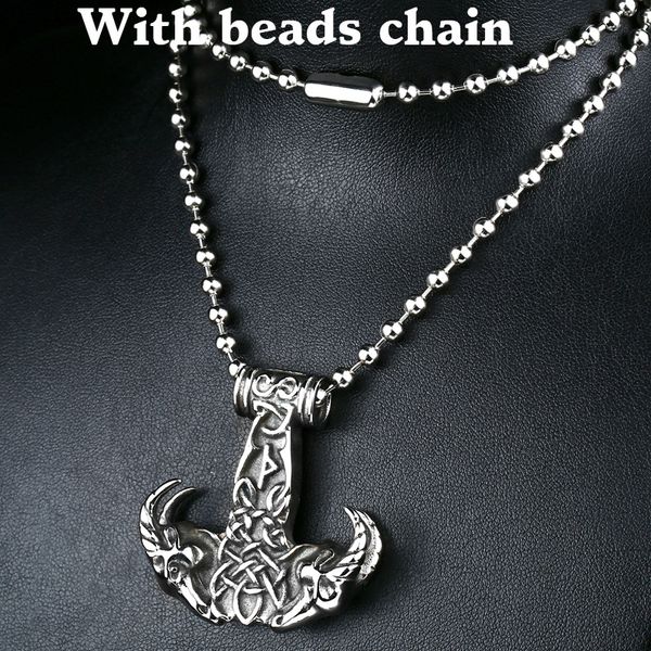 

stainless steel viking thor hammer pendant necklace gothic celtic goat head charm diy accessories for men, Silver