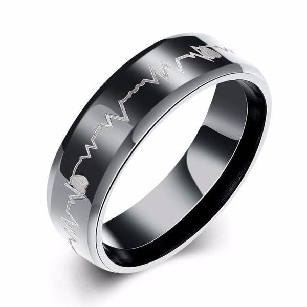 

wedding rings creative personality europe and the united states fashion selling electrocardiogram titanium steel men ring, Slivery;golden
