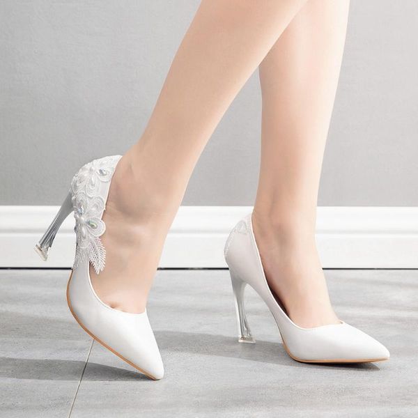 

dress shoes women's 9cm high heels pointed stiletto rhinestone white lace banquet pumps bridesmaid wedding, Black