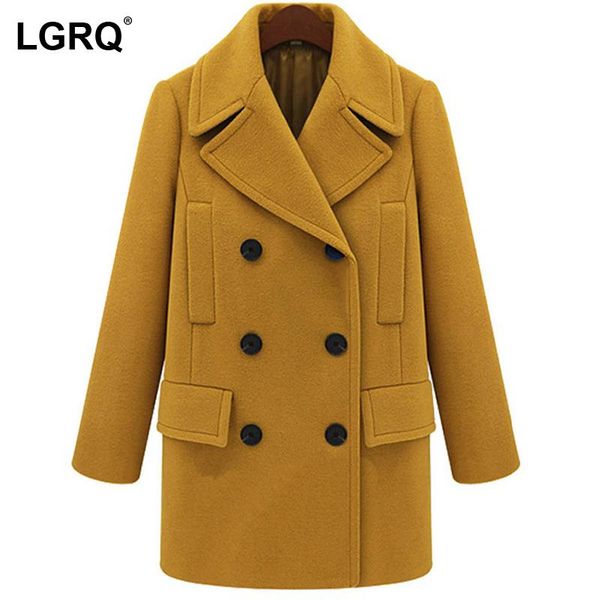 

women's wool & blends [lgrq] loose fit woolen yellow pockets breasted casual coat parkas workwear for office ladies autumn winter 2021, Black