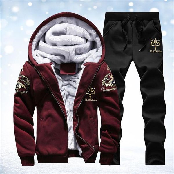 

zity winter warm jacket pant mens tracksuit set fleece hooded thicken sweatershirt causal tracksuits men fashion print track, Gray