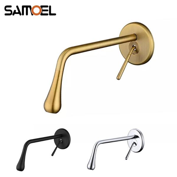 

brass brushed gold water drop shape concealed bathroom faucet wall mounted matte black single-hole basin mixer tap g1141 sink faucets