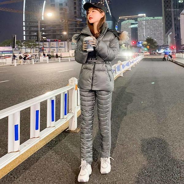 

women's down & parkas 2021 womens parka cotton jacket suit sets women warm winter outdoor clothing snow coat with pants 2-piece suits, Black