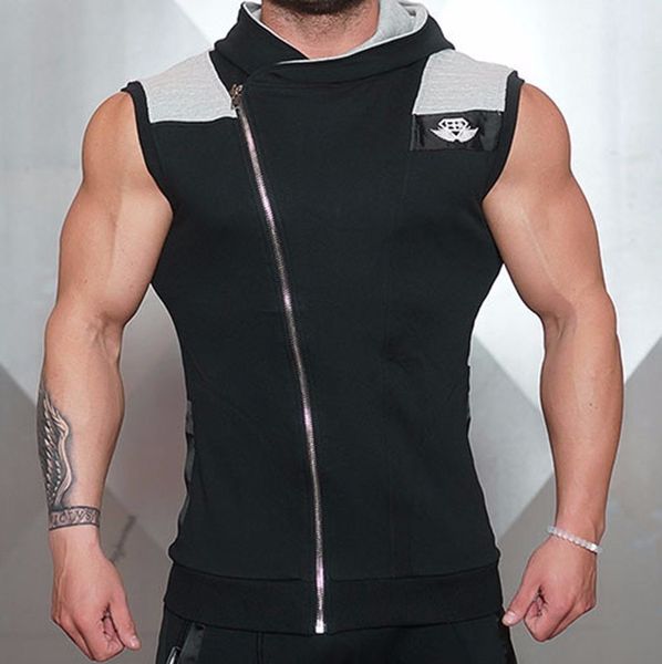 

fashion vest gym bodyengineers muscle brothers men's fitness sports casual coat, Black;white