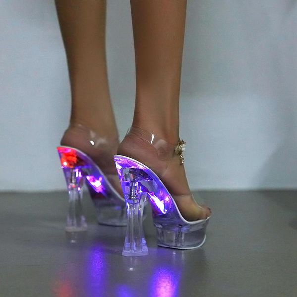 

summer style thick heel waterproof platform sandals female 14cm super high transparent slippers, Black