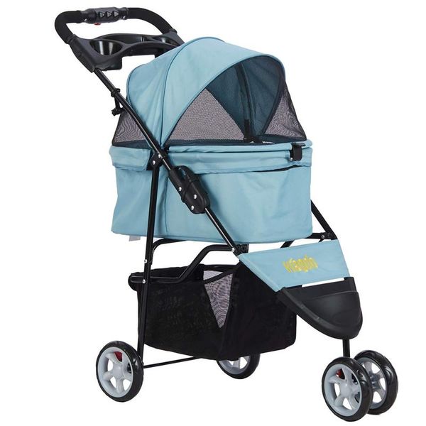 

dog car seat covers 3-wheel pet strollers cart small medium dogs & cats traveling stroller foldable w/ removable liner storage basket