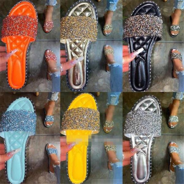 

sequins women's slippers 2021 summer woman shoes outdoor beach flip flops multicolor casual female slides mujer, Black