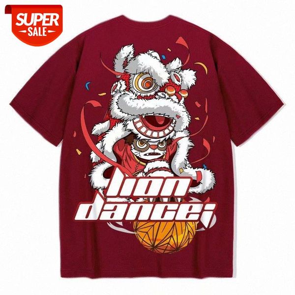 

european and american oversize short-sleeved t-shirt men's trendy brand loose couple plus size national trend half-sleeved wine red #eq, White;black