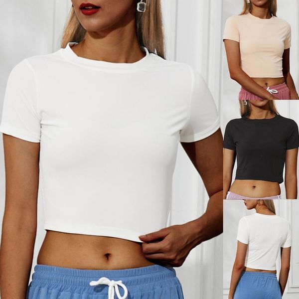 

women's blouses & shirts ladies casual basic t-shirts solid color round collar short sleeve side drawstring ruched crop women simmer pu, White