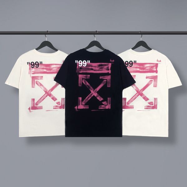 

mens t shirt OFF oil painting 99 graffiti pink arrow OW couple outfit ins tide brand short-sleeved T-shirt male WHITE, White;black