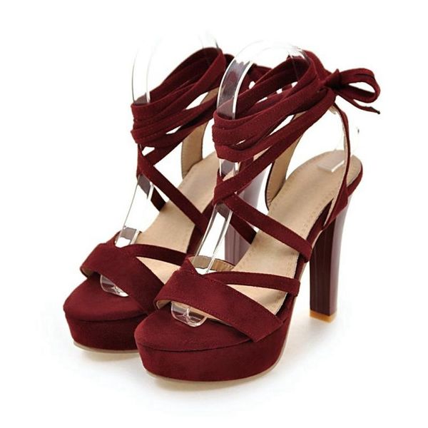 

women sandals 2021 fashion summer high heels lace-up peep-toe platform wedding party shoes ladies zapatos de mujer f-36, Black
