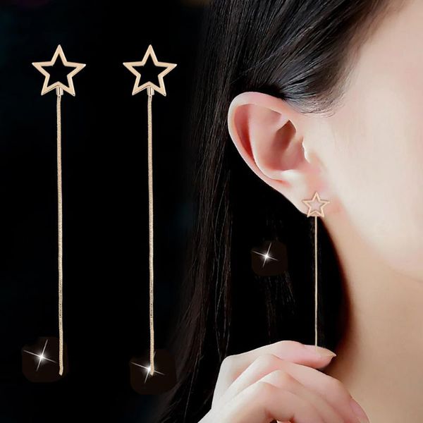 

dangle & chandelier girl cute five-pointed star earring long linear ear rings drop jewelry, Silver