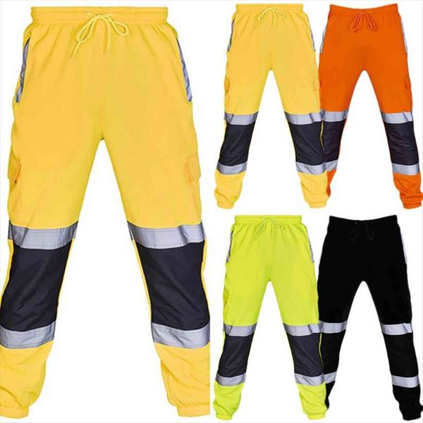 

fashion road work high visibility women pants overalls casual pocket reflective mens sweatpants m 4xl, Black
