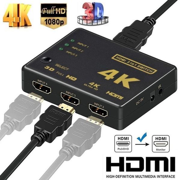 

audio cables & connectors 4k 3x1 3 input 1 output -compatible cable splitter hd 1080p video switcher adapter port hub for ps3 dvd hdtv pc tv