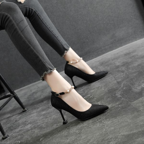 

pointed small sho 313233 one-sided high heels thin large women's 41 42 43 fattening and widening