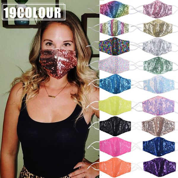 

Fashion Sequins Mask Pm2.5 Dustproof Mouth Cover Washable Face Masks Fashion Bar Dance Earloop Cotton Ladies Prom Mask Party Mask