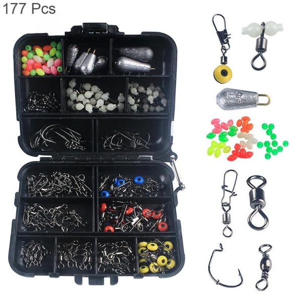 

177pcs fishing accessories kit including crank hook connector luminous beads sinker weights with tackle box