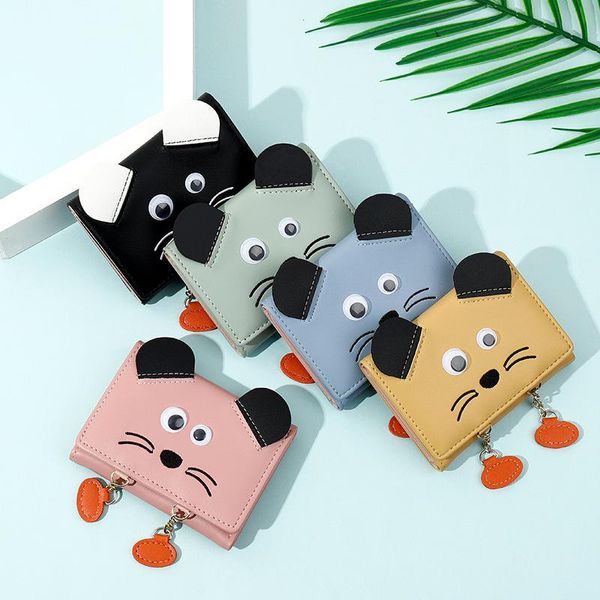 

wallets 2021 cute cartoon card holder small wallet female short coin purse personality student lady bag, Red;black