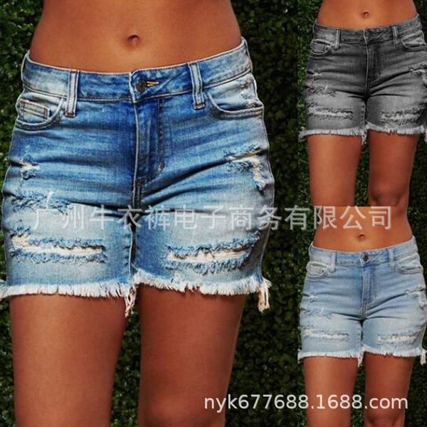 

shorts selling with holes showing thin slim fit jeans women's shorts, White;black