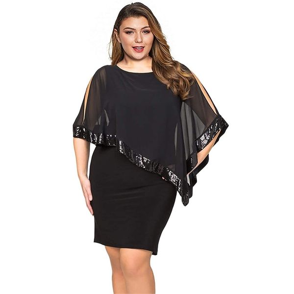 

maketina summer dress women plus large size cold shoulder overlay asymmetric chiffon strapless sequins party dresses women dress 210331, Black;gray