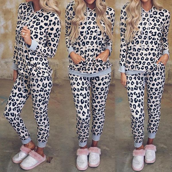 

women's t-shirt spring and autumn european american homewear pajamas loose hooded long sleeve printed suit fashion sports vestidos de, White