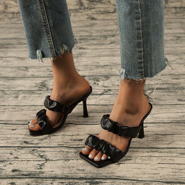 

slippers women's outdoor 2021 summer fashion mule high heel shoes luxury large size, Black