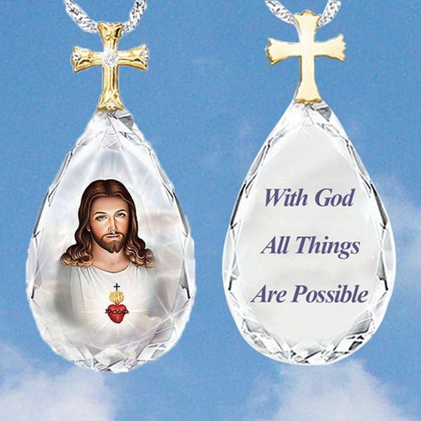 

pendant necklaces fashion crystal with image of cross jesus elegant ladies lover gift lovers necklace anniversary jewelry, Silver
