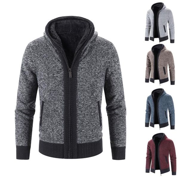 

men's trench coats fleece jacket winter long sleeved warm thick hooded sweater cardigan parkas outwear chaqueta de hombre #01, Tan;black