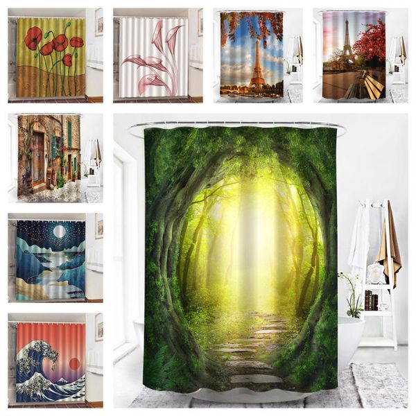 

shower curtains green trees home decoration for bath curtain flower eiffel tower nordic style print fabric washable cutains