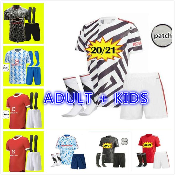 

kids kit 21 22 manchester 2021 pogba home away soccer jerseys united special cavani utd van de beek b. fernandes rashford jersey football sh, Black;yellow