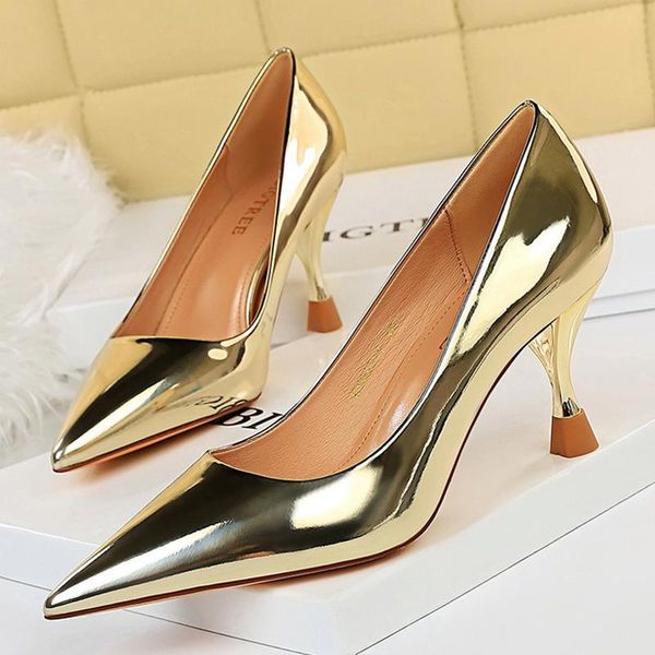 

dress shoes 2021 elegant women bling silver 7.5cm high heels pumps female luxury tacons gold scarpins wedding prom big size, Black