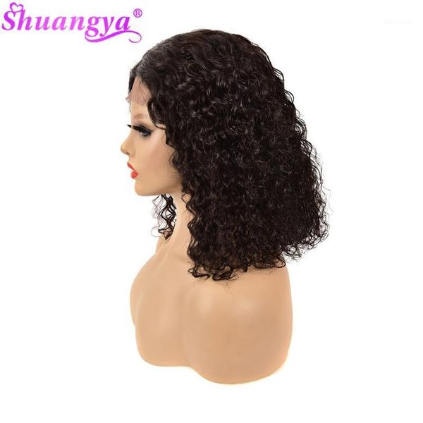 

bob wig 4x4 water wave curly hair short lace closure remy wigs for women black color pre plucked with baby1, Black;brown