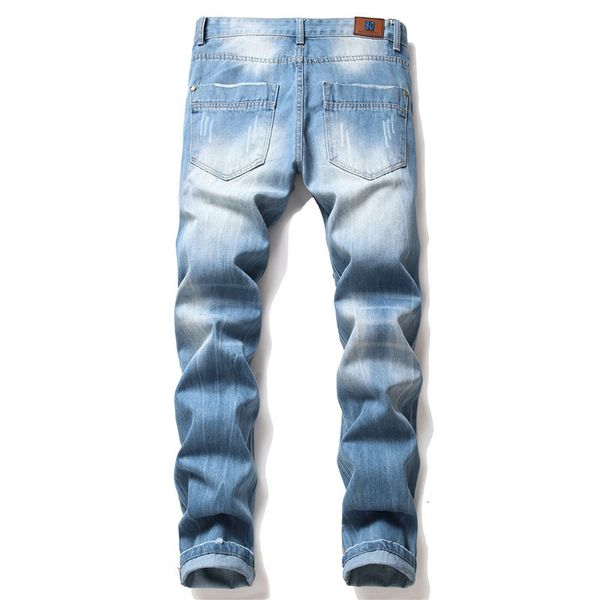 

aboorun hi street men's ny ripped punk skull embroidery slim fit jeans singers brand for male, Blue