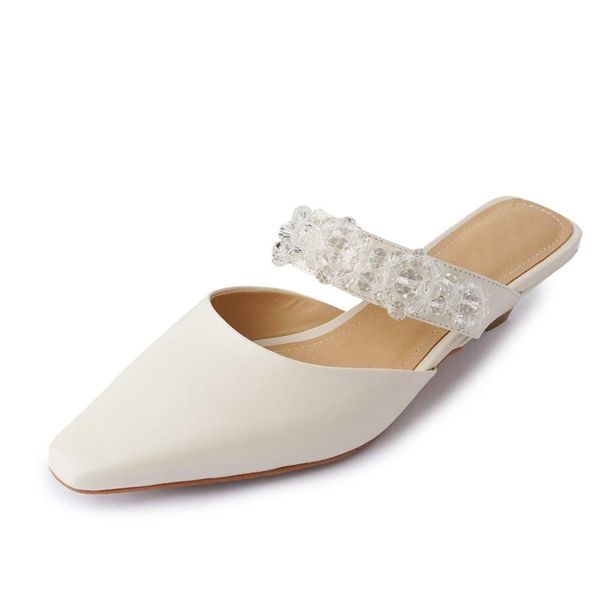 

genuine leather square toe strange style low heels gentlewomen fairly crystal flowers mules slip onsandals women l49 sandals, Black