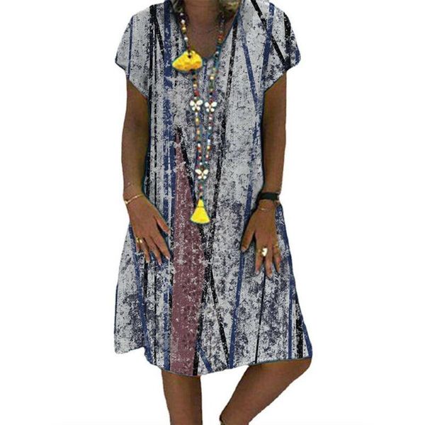 

party dresses retro v-neck women printed short sleeve t shirt dress ladies summer casual loose vintage female clothing vestidos, White;black