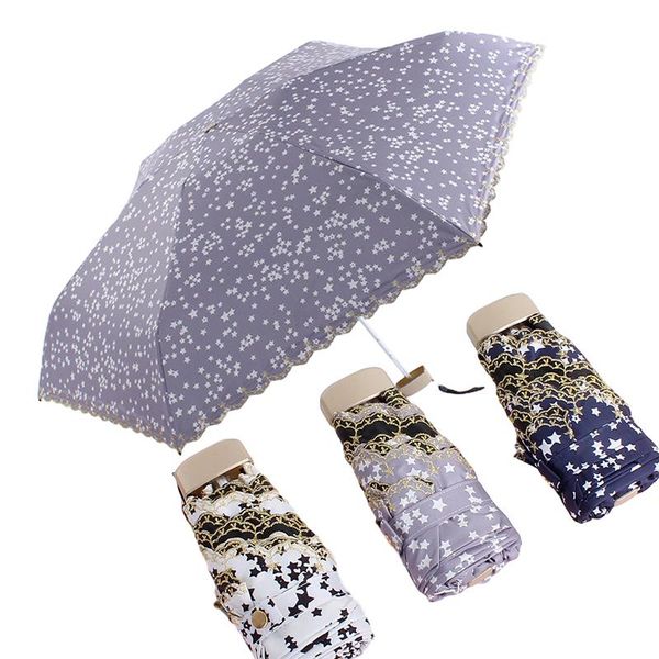 

umbrellas mini parapluie women sun umbrella rain pockets digital star embroidery lace compact fold light parasol