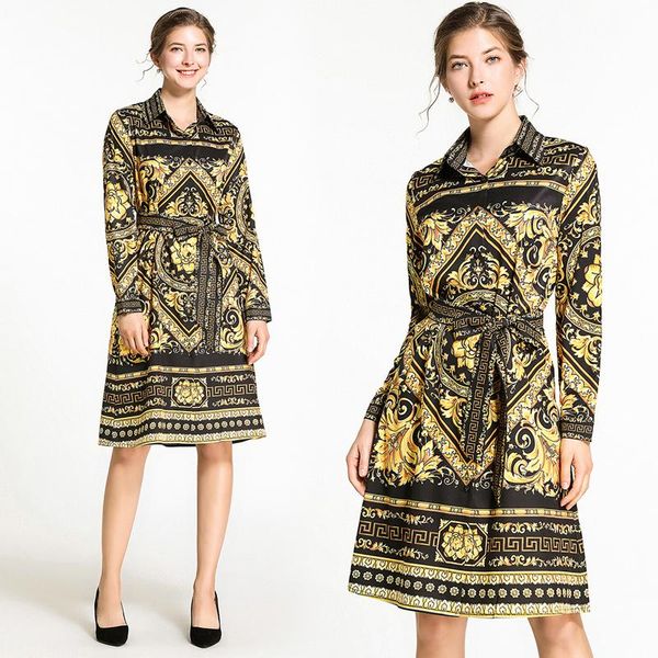

casual dresses high-quality england style single breasted button shirt dress women summer 2022 long sleeve design print straight, Black;gray