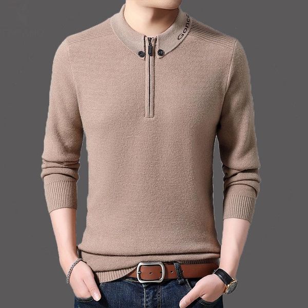 

men's sweaters autumn winter sweater men's knit middle-aged half high collar thick warm mink cashmere dad outfit o129, White;black