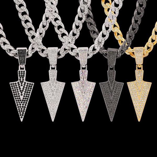 

pendant necklaces men design bling arrow head charm iced out cubic chain miami jewelry geometric triangle pendent necklace hip hop, Silver