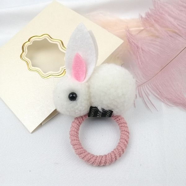 

s5jp korean cute ball rabbit circle children's serving ropegirl cartoon plush hair tie rope rubber band headdress hair accessories, Slivery;white