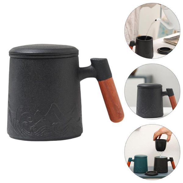 

mugs 1 set home decor ceramic tea mug wooden handle cup with lid and infuser