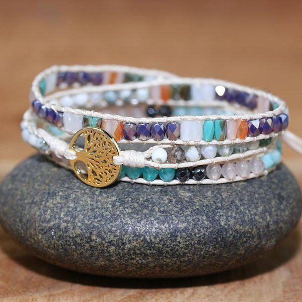 

tennis unique mixed tree charm friendship wrap bracelets japser crystal rope bohemia beads lovers gift jewelry drop, Golden;silver