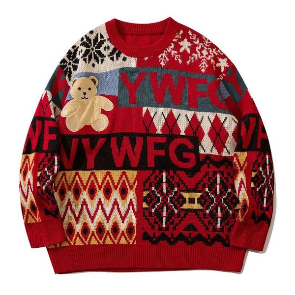 

men's sweaters sweater vintage jumpers bear fall pullover pullovers oversize korean fashion ugly male christmas men clothing, White;black