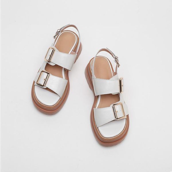 

platform shoes women patent leather genuine cow sandals for 2021 summer open-toed slippers, Black